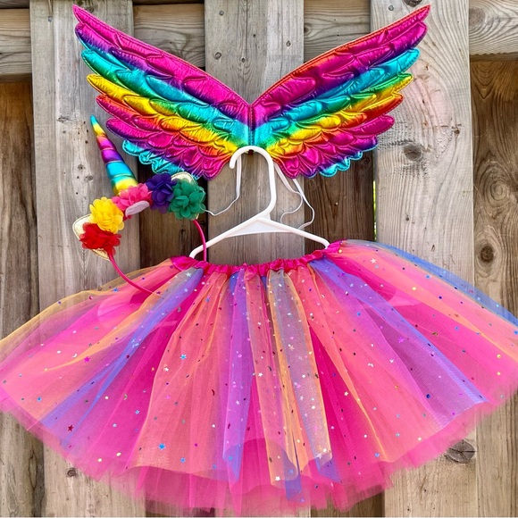 NEW 3PCS SET LED Unicorn Rainbow Sparkle 4 Layer LED Tutu Hairband Wings - Picture 4 of 9
